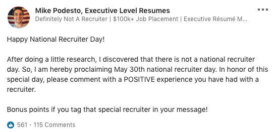 National Recruiter Day LinkedIn Post