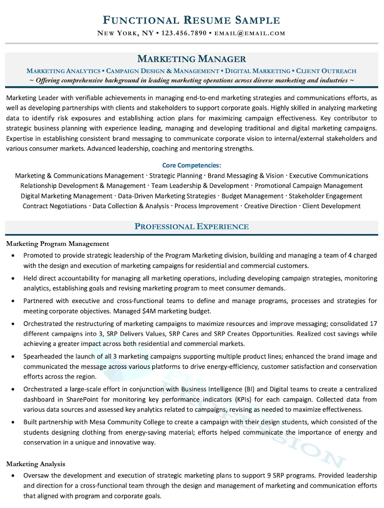 Functional Resume Sample