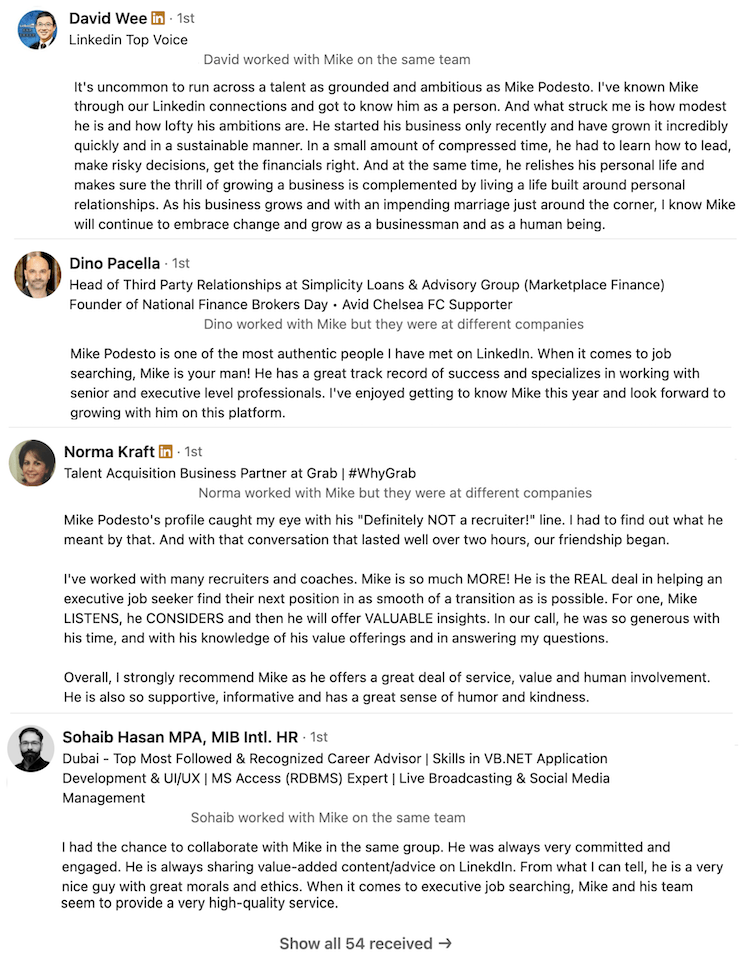 Mike Podesto LinkedIn Endorsements