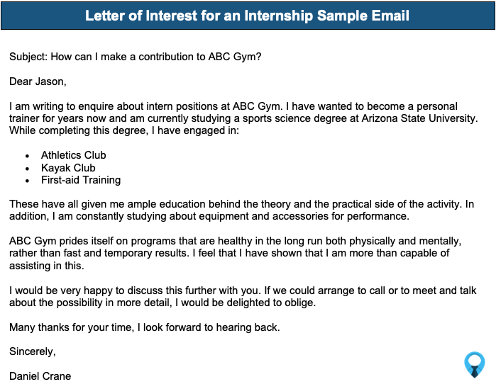 Internship Letter of Interest Sample