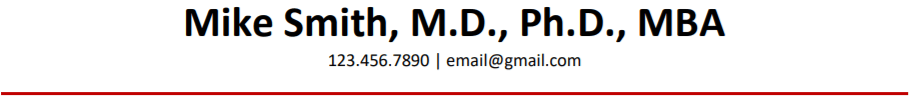 Resume header sample