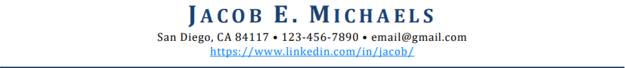 Resume header sample