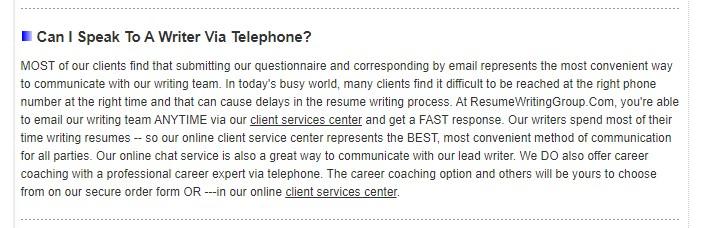 ResumeWritingGroup.com phone consultations