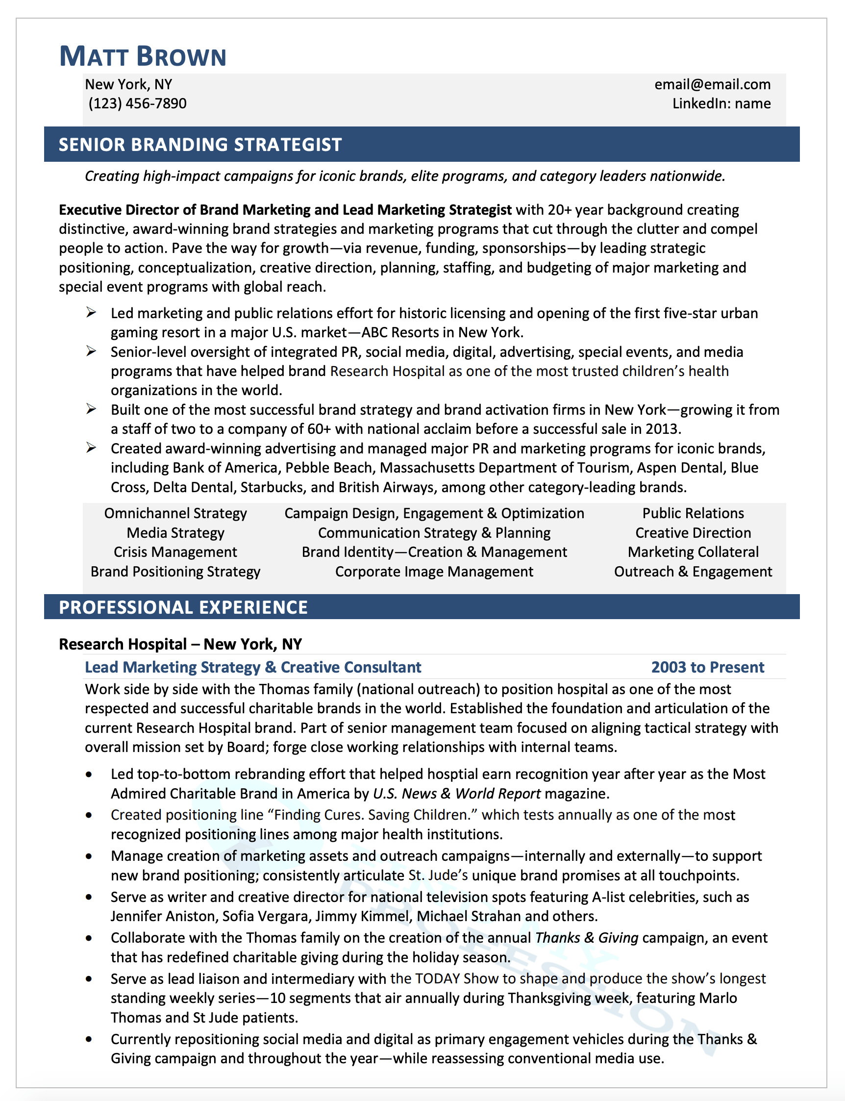 Brand Marketing Executive Resume Sample