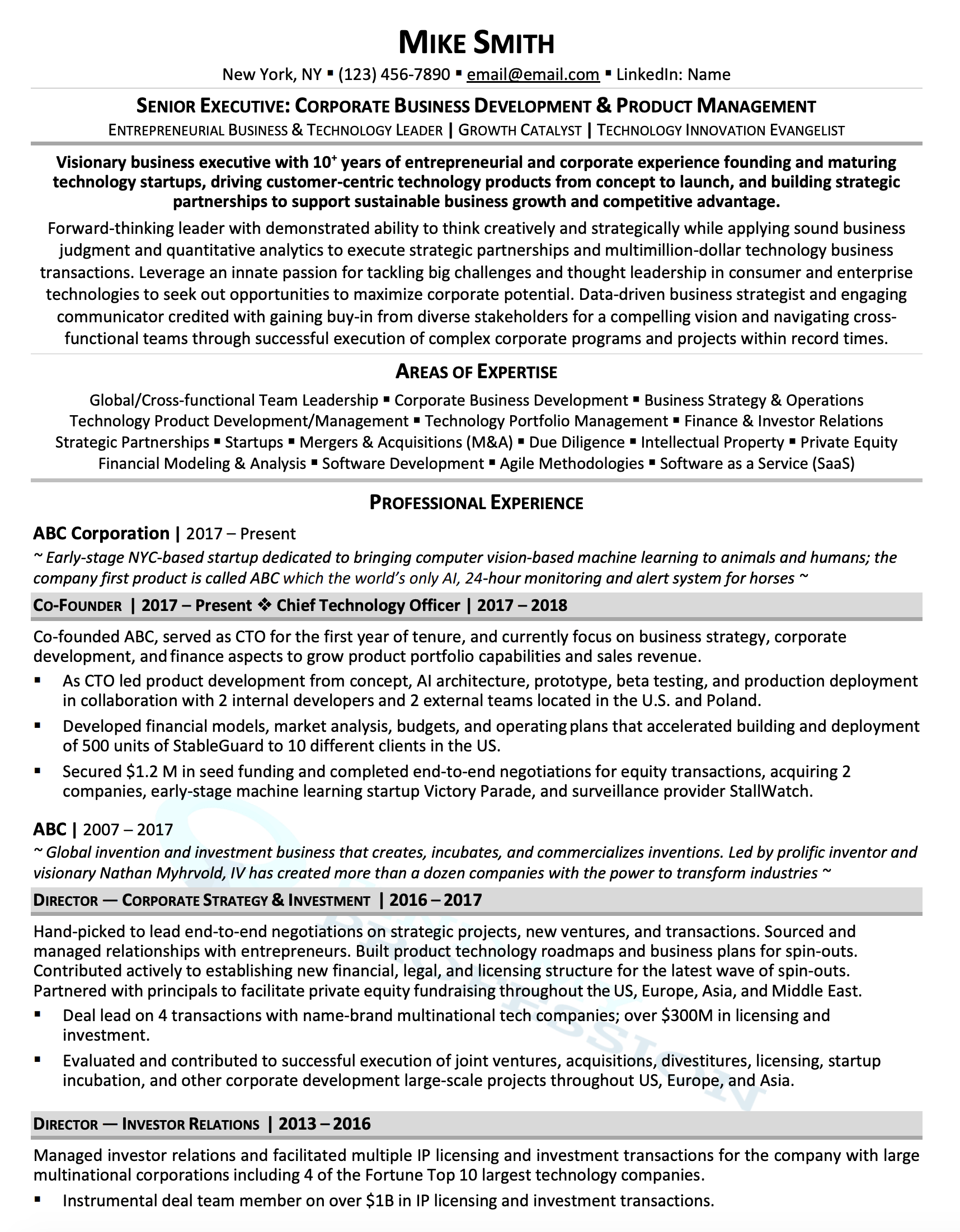 Business Owner Resume Sample