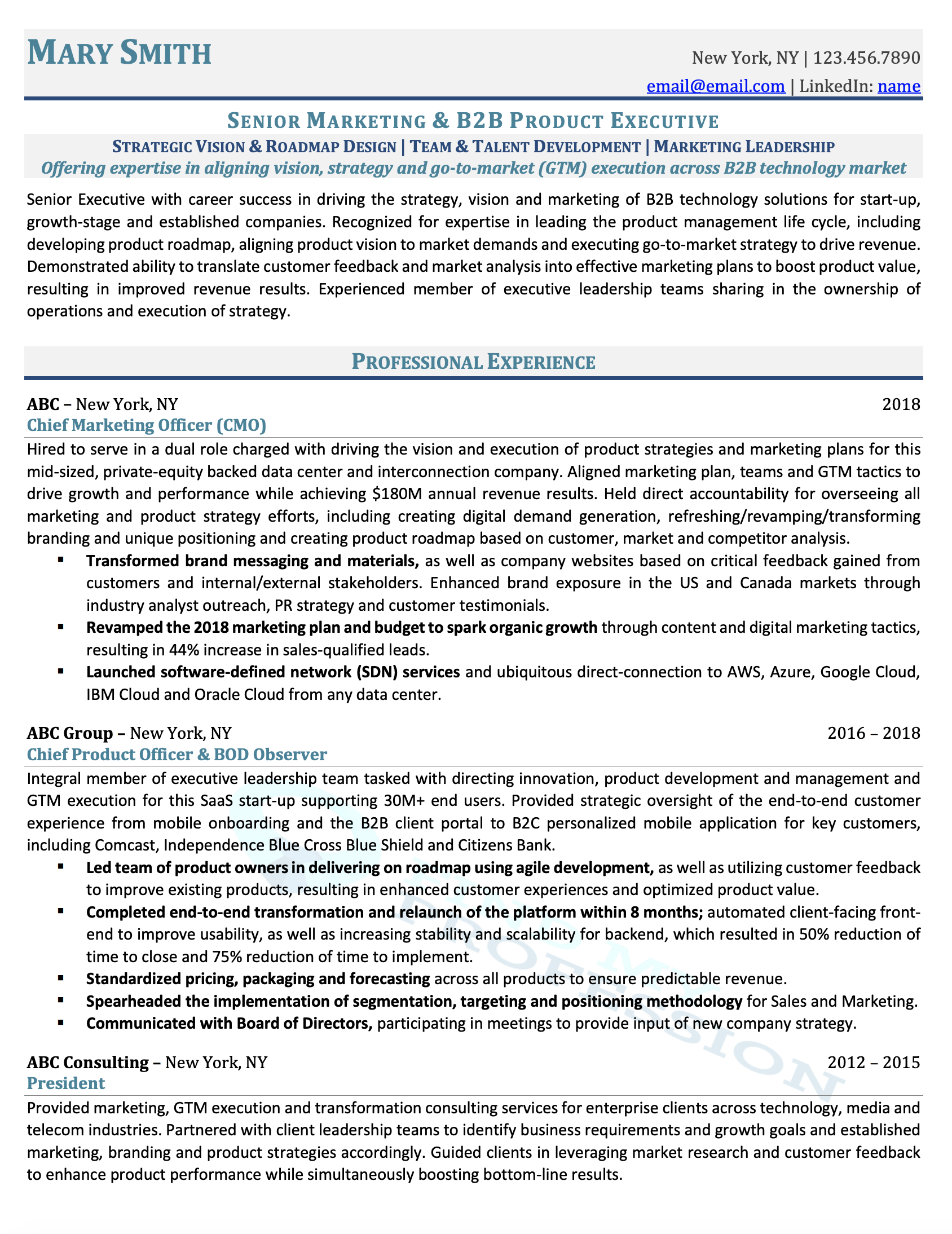 CMO Resume Sample