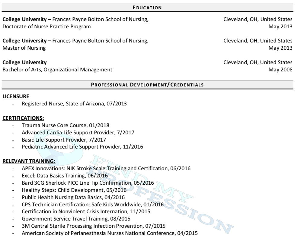 CV Education Section Sample