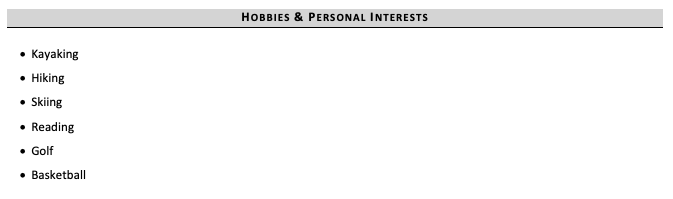 CV Hobbies & Interests Sample