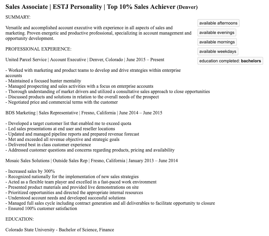 Craigslist resume example