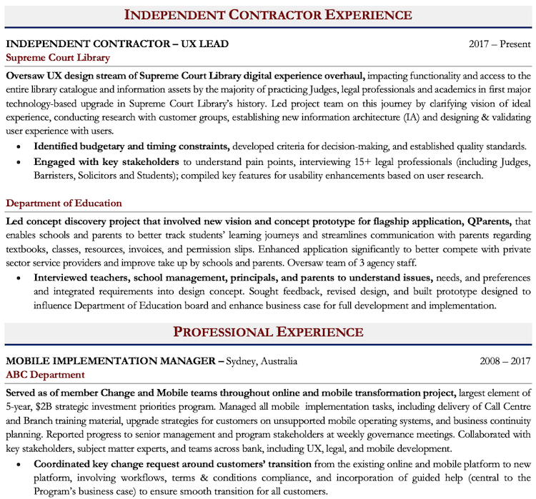 Freelancer Resume Experience Sample