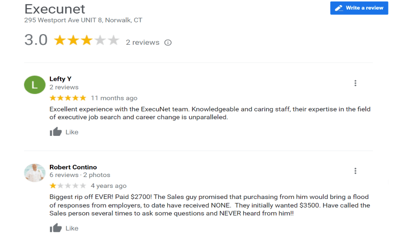ExecuNet Google reviews