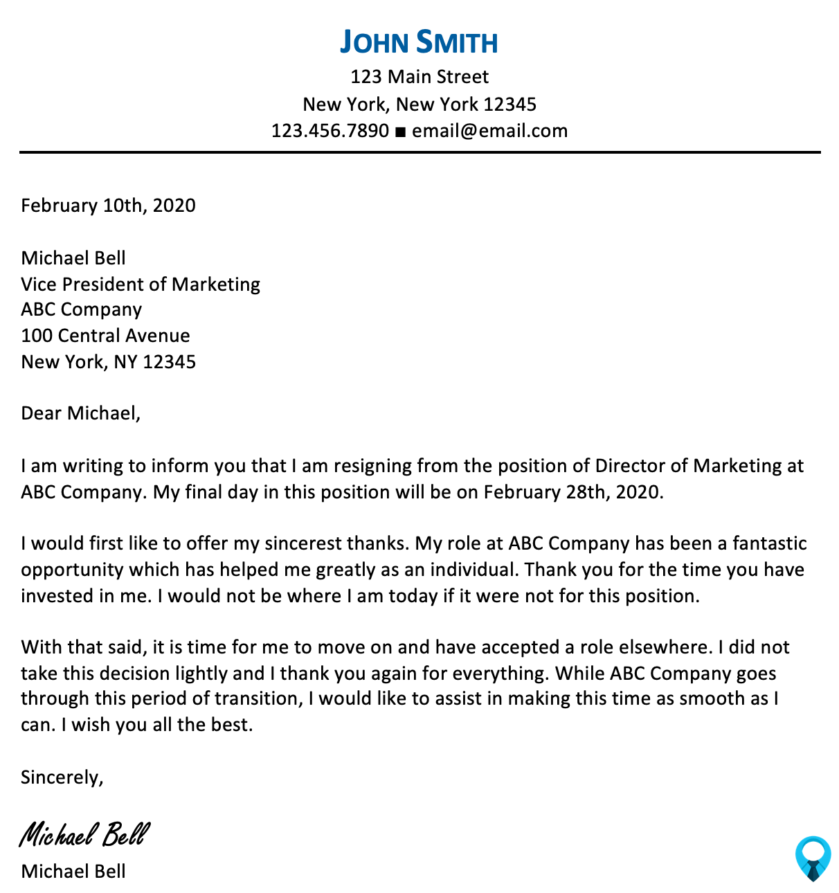 Letter of Resignation Sample