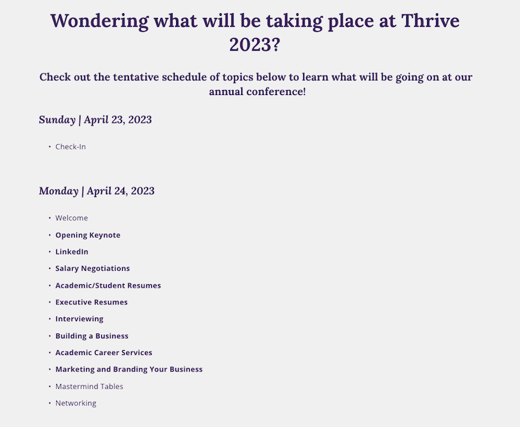 PAWRCC Thrive Conference Schedule