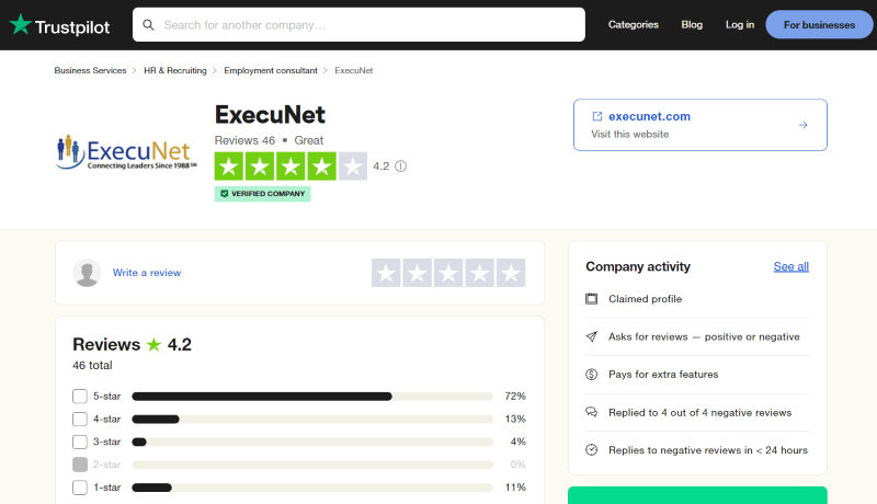 ExecuNet Trustpilot reviews