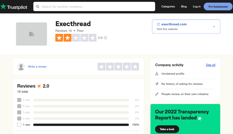 ExecThread Trustpilot reviews