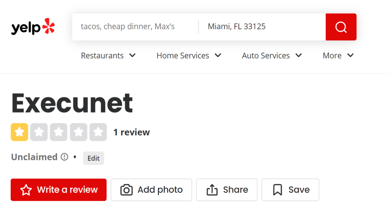 ExecuNet Yelp reviews
