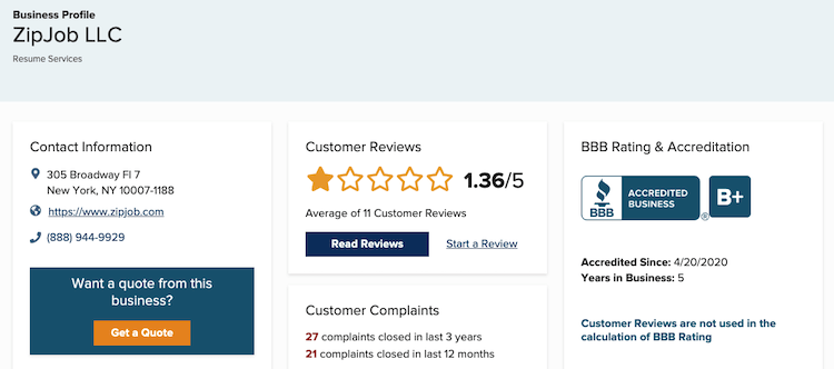 ZipJob BBB Reviews