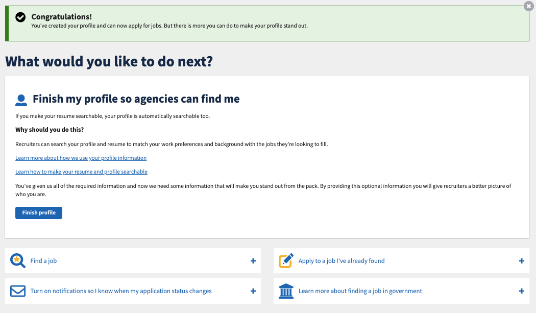 Finish USAJOBS profile