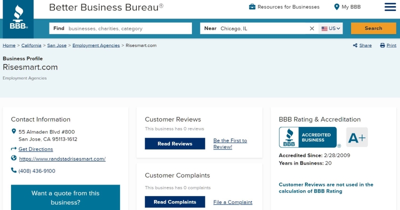 Randstad RiseSmart BBB Reviews