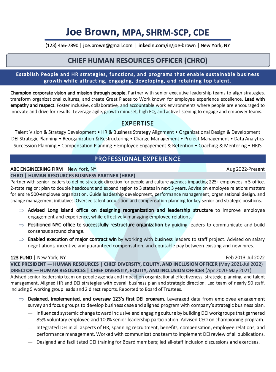 Chief Human Resources Officer (CRHO) Resume Sample