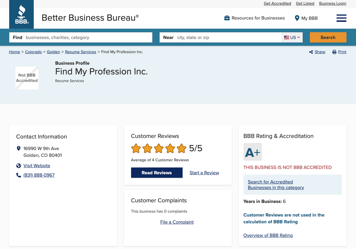 Find My Profession BBB Reviews