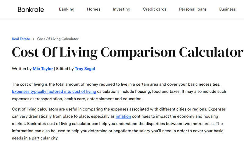 Bankrate_Cost of Living Calculator