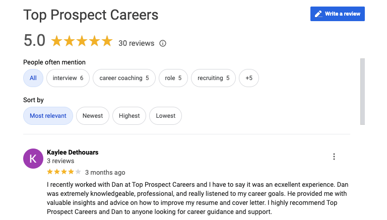 Top Prospect Careers Google Reviews