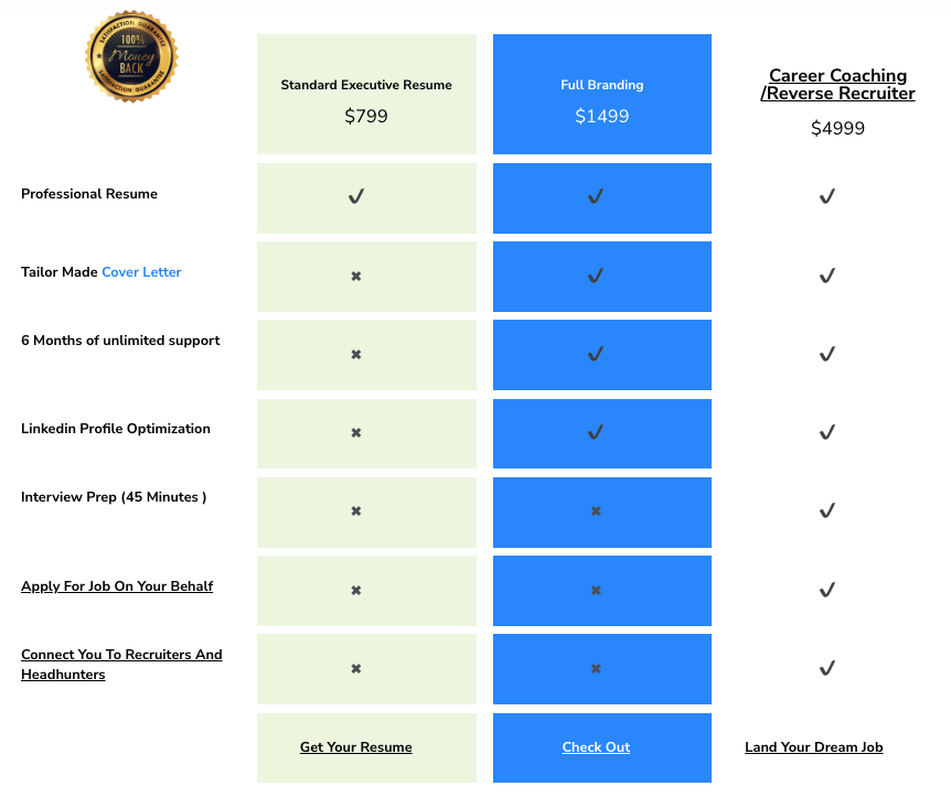 Superstar Resume Executive Pricing