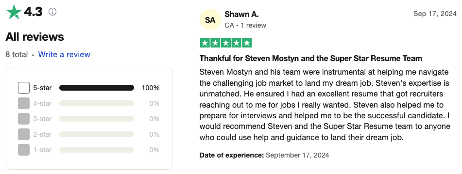 Superstar Resume Trustpilot Review