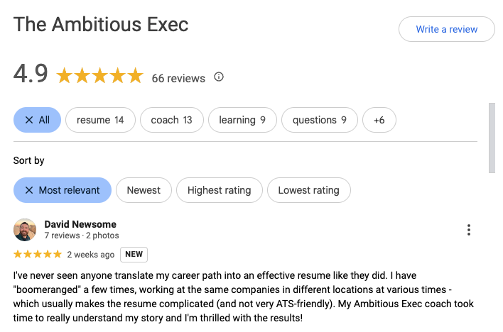 The Ambitious Exec Google Reviews